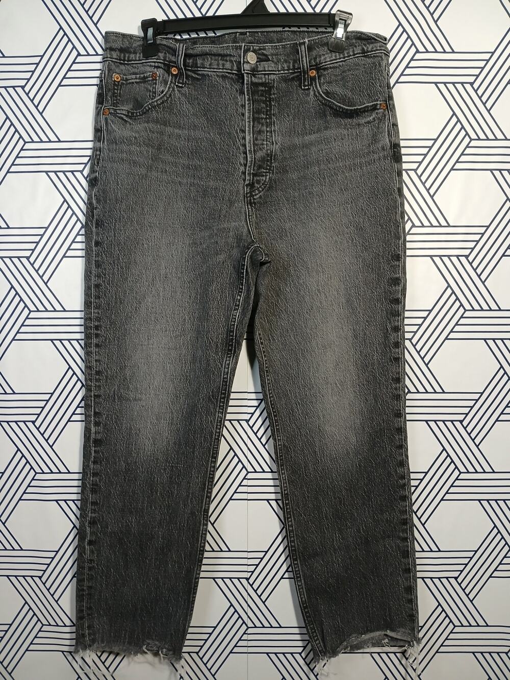 Gap Cheeky Straight High-Rise Crop Jeans Raw Hem Button Fly Denim